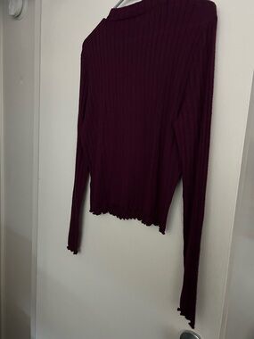 Candie's Plum Ribbed Long-Sleeve Crew Top
